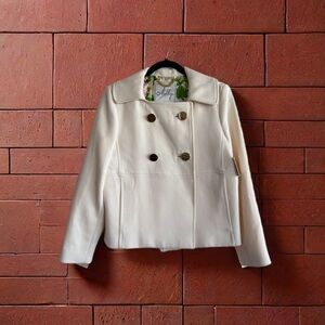 Milly of New York Cream Pea Coat with Tailored Fit